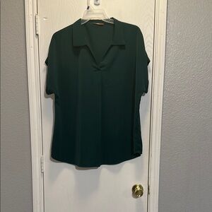 Forest Green Polo Collar Blouse Relaxed Fit